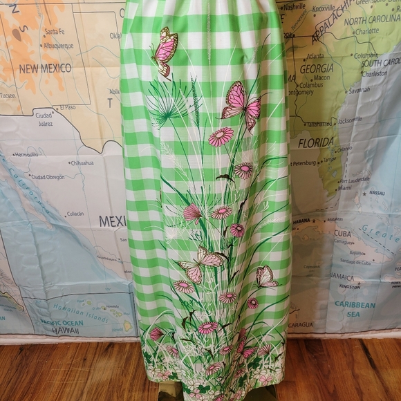 Vintage 1970s Miss Shaheen Green  Long Maxi Skirt with Butterfly Print Size 8 - Picture 8 of 16